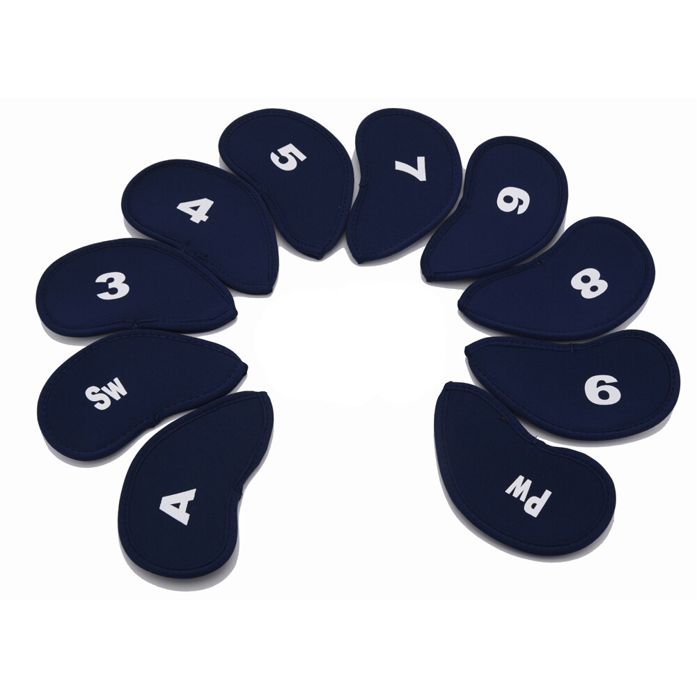 10pcs/set Anti-slip Wear Resistant Shockproof Protective Dust Proof Soft Thick Sports Golf Pole Cover Numbers Print Rod Hat: BLUE