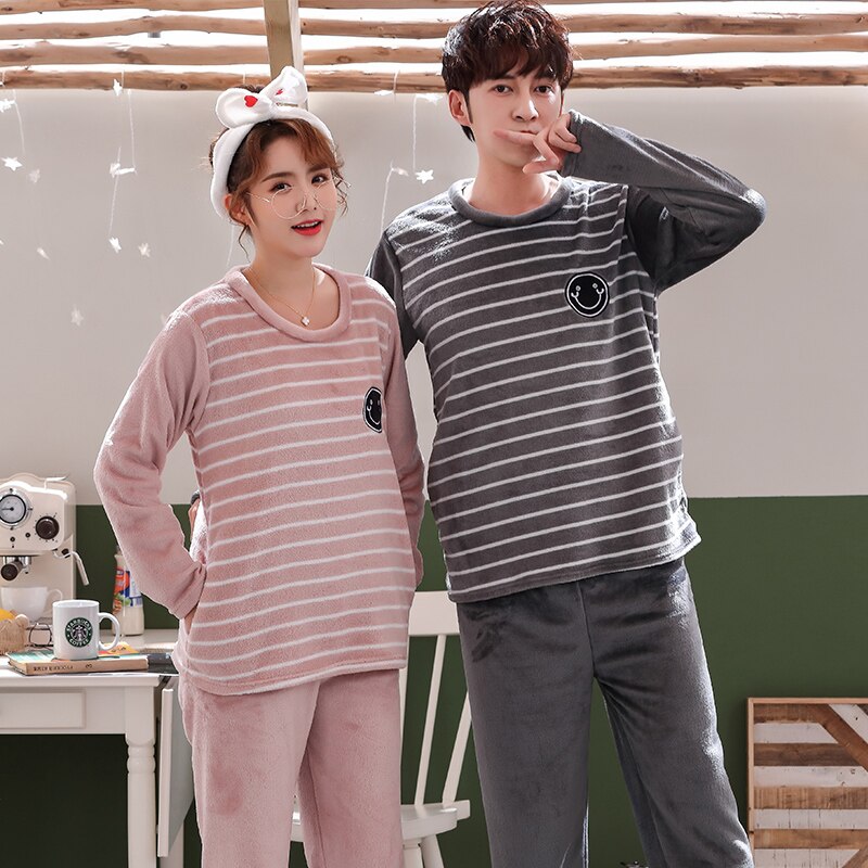 Vinter flannel pyjamas sæt kvinder tyndt fleece nattøj kvinders pyjamas sæt afslappet pyjamas hombre varmt par pyjamas xxl homewear
