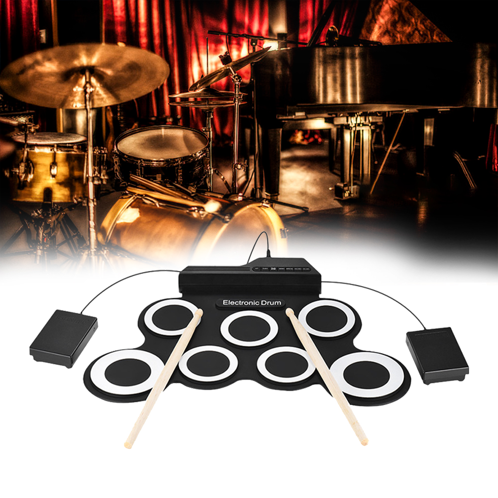 Electronic Roll Up Drum Kit Digital 7-Pad With Drumsticks Foot Pedals Compact Portable Roll-up Drum Set Musical Instrument