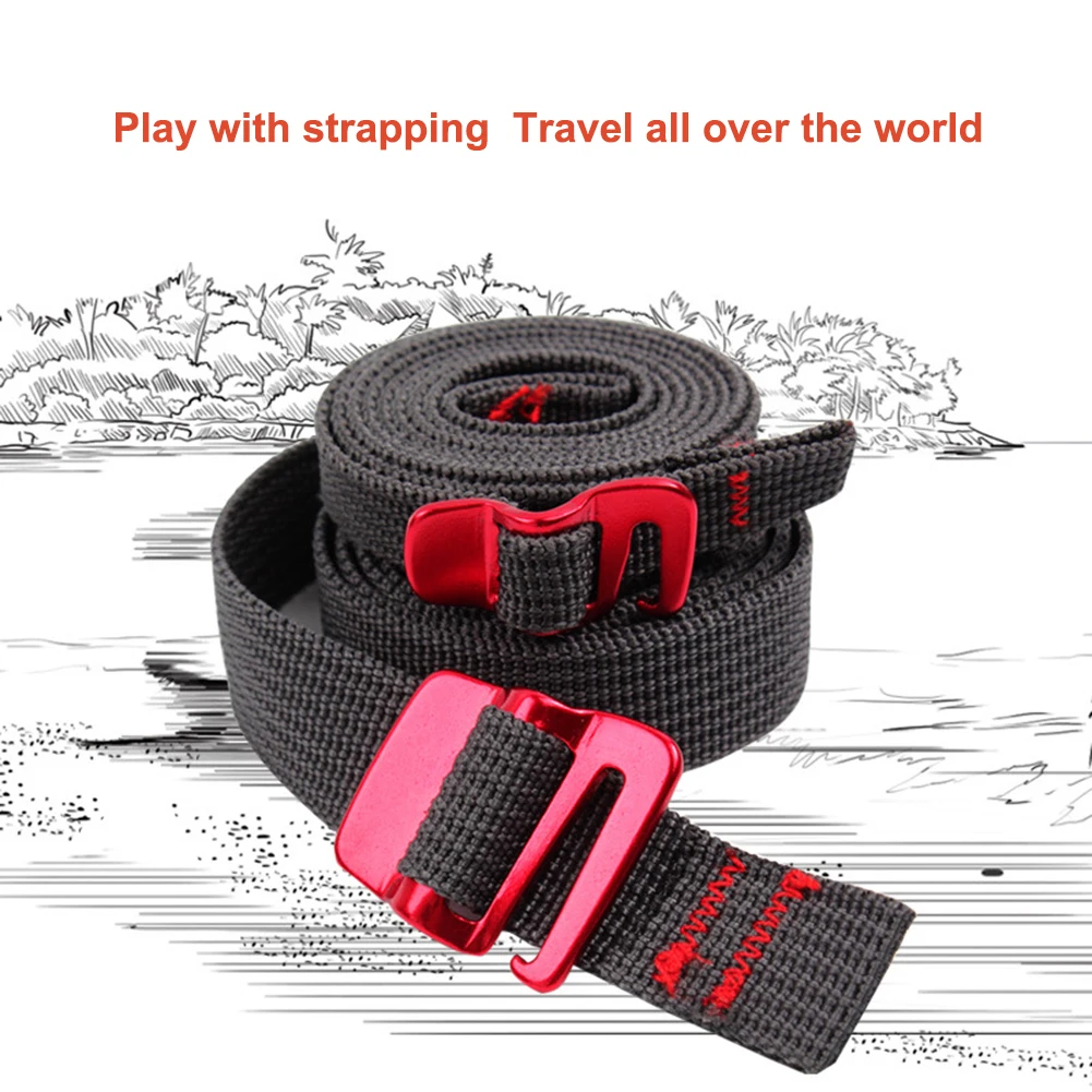 1.5m Outdoor Travel Backpack Nylon Tape Rope with Quick Release Hook Hiking Climbing Tension Belts Buckle Tie-Down Belt Straps