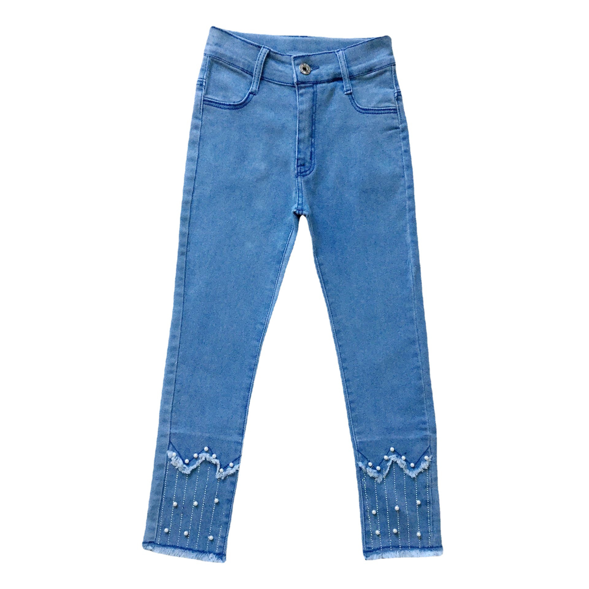 Pantalones vaqueros para niña, pantalón con perlas bordadas con diamantes, a la , color claro, 2-12t, novedad: 12 años