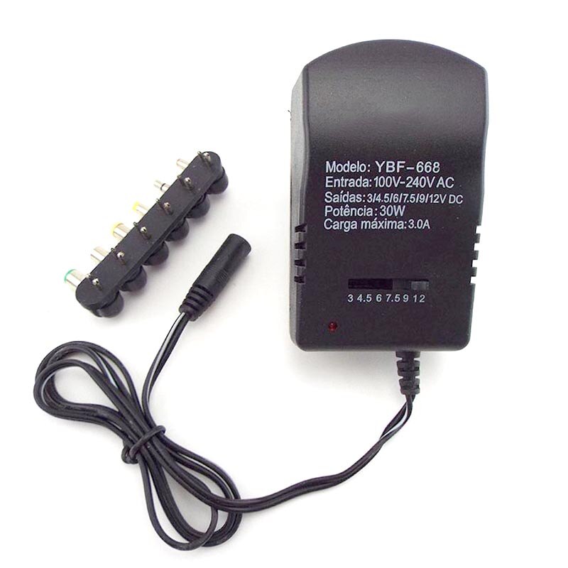 Universal 30W Portable Charger AC to DC Adaptor Adjustable Power Supply Set 6 Tips Connector Plugs for Laptop Notebook