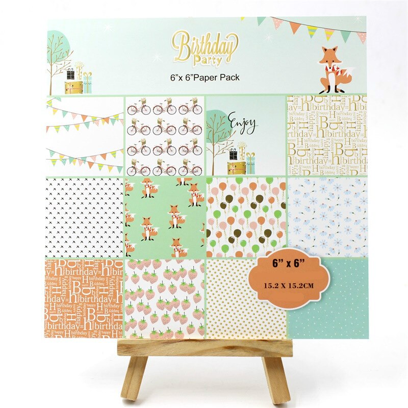 KSCRAFT 12pcs 6" Single-side Printed Birthday Party pattern papercraft art paper handmade scrapbooking kit set book