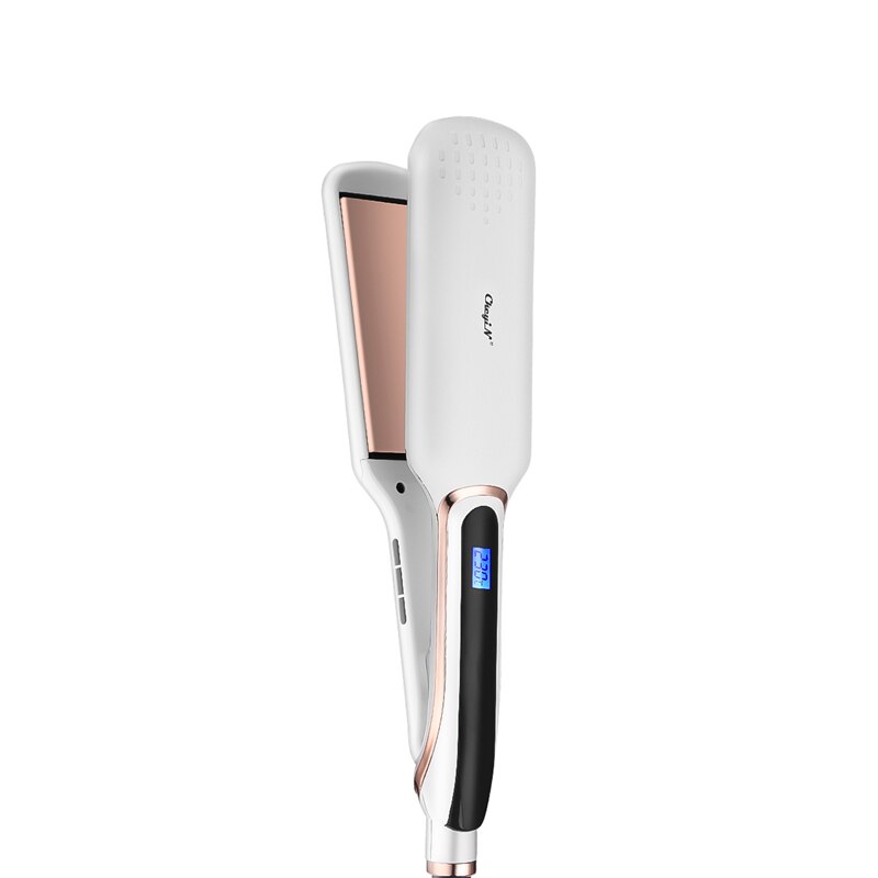 Hair Flat Iron Wide Plate Hair Straightener Curler Fast Heating LED Display Hair Straightening Curling Styling Tool: Default Title