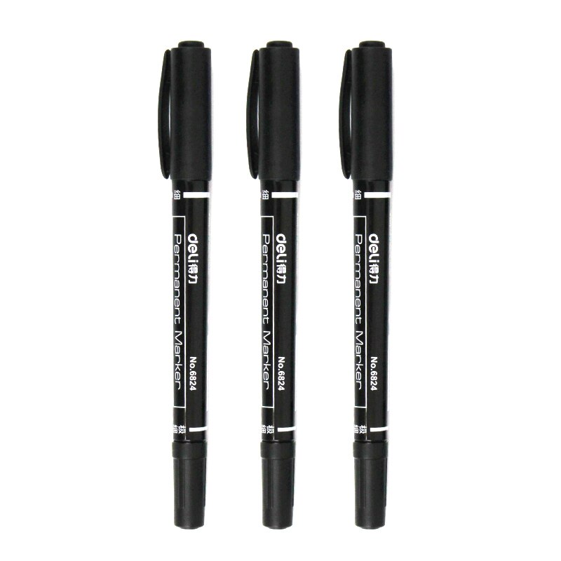 12 pcs/lot Double Tip Permanent Markers Fine Point 0.5mm-1mm Black Blue Red Ink Marker Pens School Office Stationery Supplies: Black