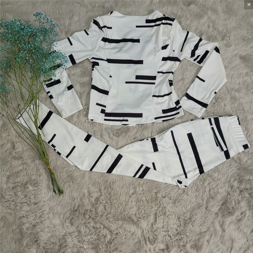 White Pant Suit for Women Work Two Piece Outfits Autumn Winter Print Blazers Jackets Trouser Sets Ladies Formal Bussiness Suits