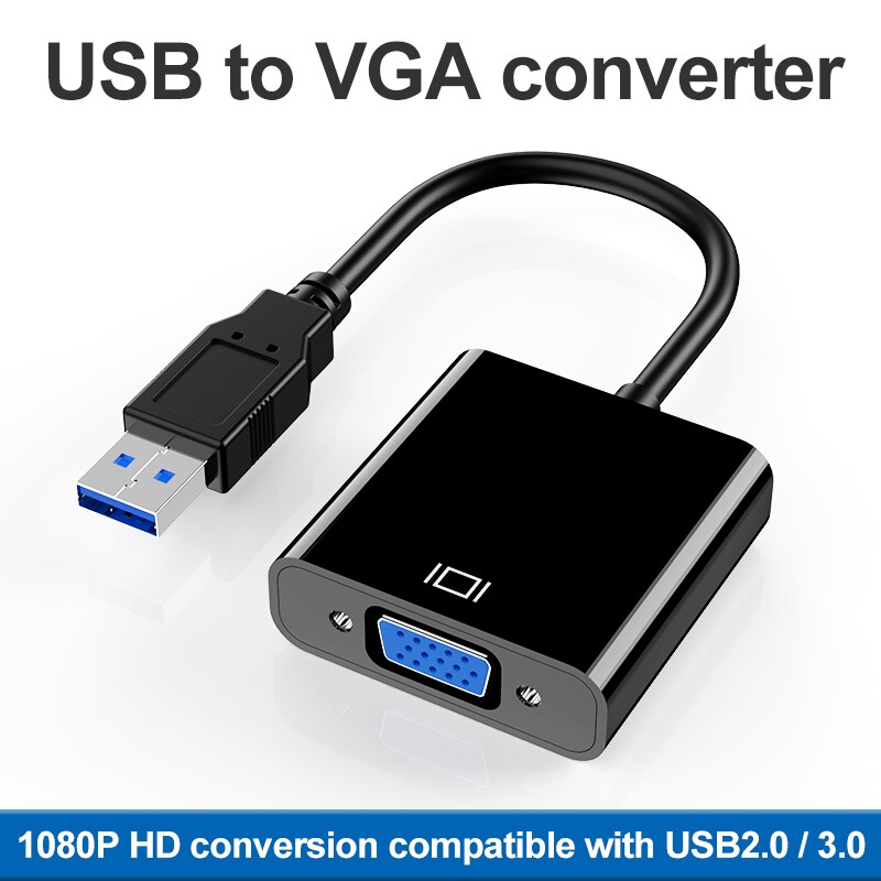 Usb 3.0 to vga adapter externt grafikkort multi display converter för win 7/8/10 stationär bärbar dator monitor projektor: Svart