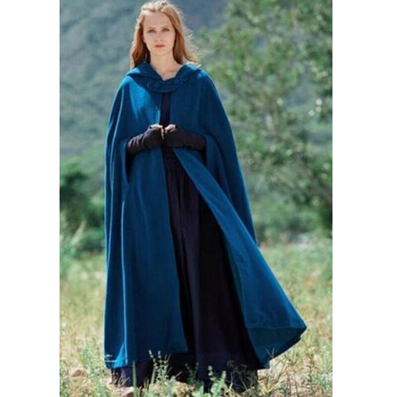 Femmes ample laine Poncho hiver manteau veste longue Cape vêtement d'extérieur parka femmes manteau cheville longueur à capuche vestes: Bleu / S
