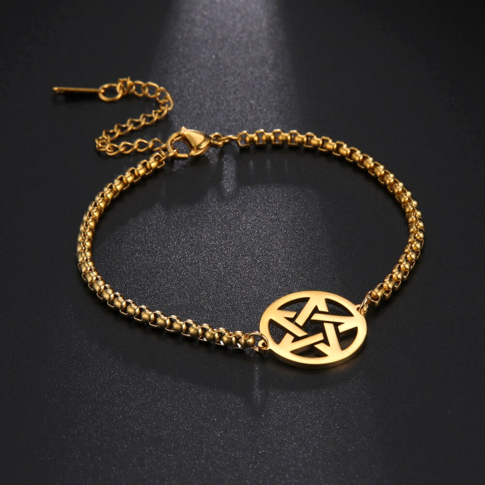 Skyrim Hollow Star Pentagram Paar Armbanden Op Hand Voor Vrouwen Mannen Roestvrij Stalen Sieraden Gouden Kleur Box Chain Armbanden