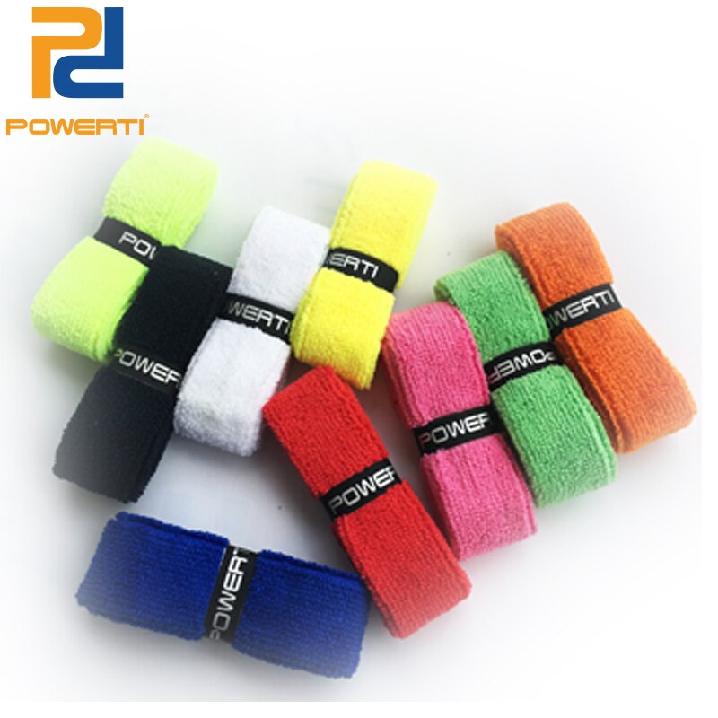 Cotton terry Specal offerPOWERTI 8pcs/lot Cotton Towel SweatBrand Badminton Racket Overgrips Dry Grip Tape for Badminton Racquet