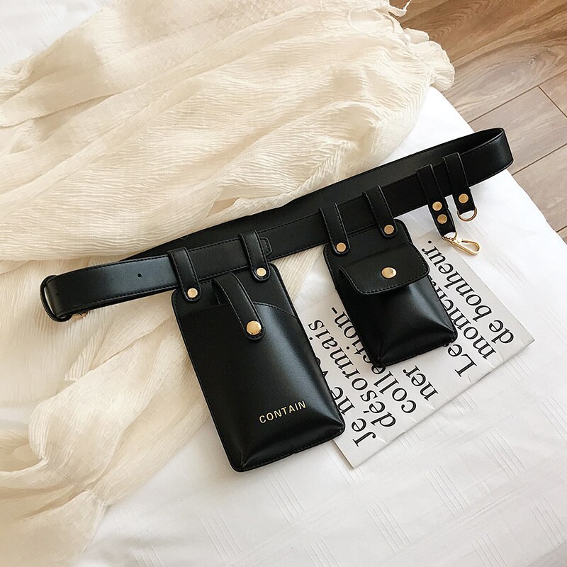 Bolsa de cintura feminina moda couro cinto saco crossbody sacos de peito menina fanny pacote pequeno telefone pacote alça de ombro packs: Black