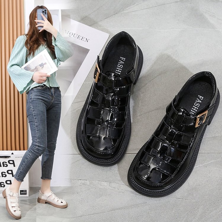 Comfort Schoenen Voor Vrouwen Ademende Platte Sandalen Pak Vrouwelijke Beige Klompen Met Hak Mary Jane Zonder Zwarte Mode Dikke Meisjes lo