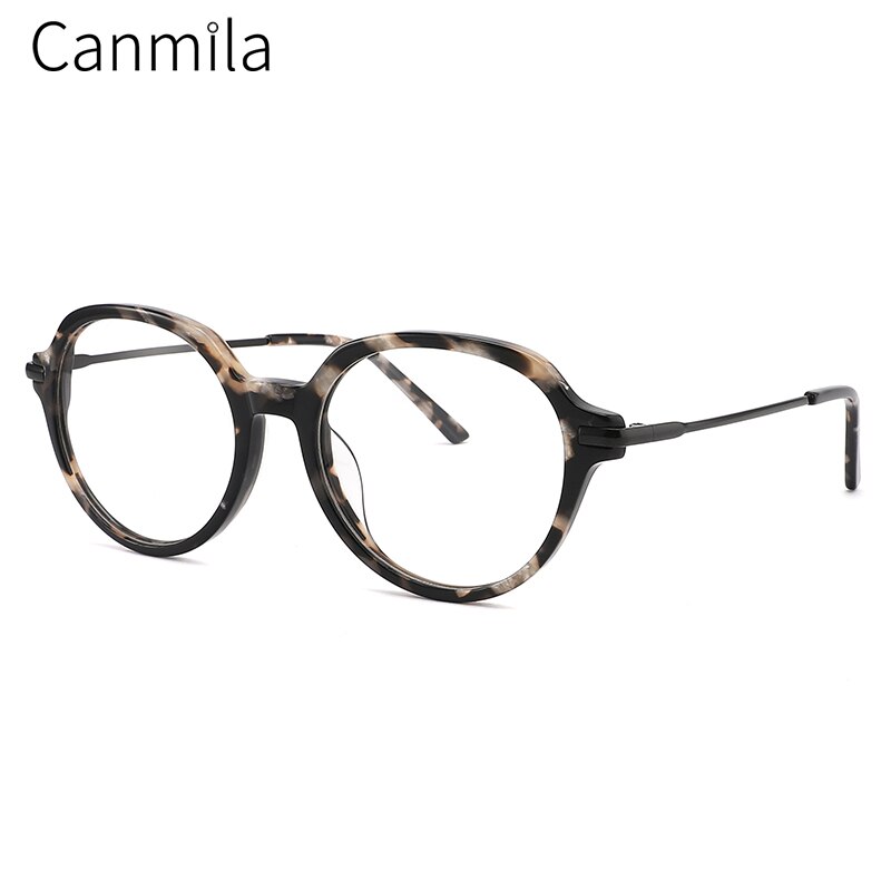 Acetate Myopia Glasses Frame Women Round Vintage Prescription Eyeglasses Retro Optical Spectacle Eyewear Canmila BOA1063: C1