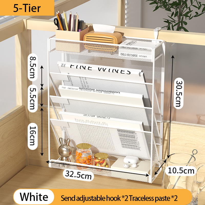 Bureau Bestandsorganisator Mesh 5-Tier, Hangende Muurbevestiging Document Organisatie Stand, Desktop Verticale Post Papieren Map Houder Rack: YELLOW