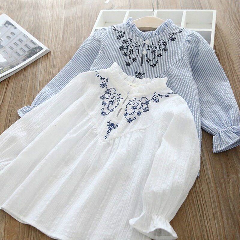 Girls White Blouse Spring Summer Teenager Lace Girls Tops School Uniforms Shirt Long-Sleeve Children Clothing 6 8 10 12