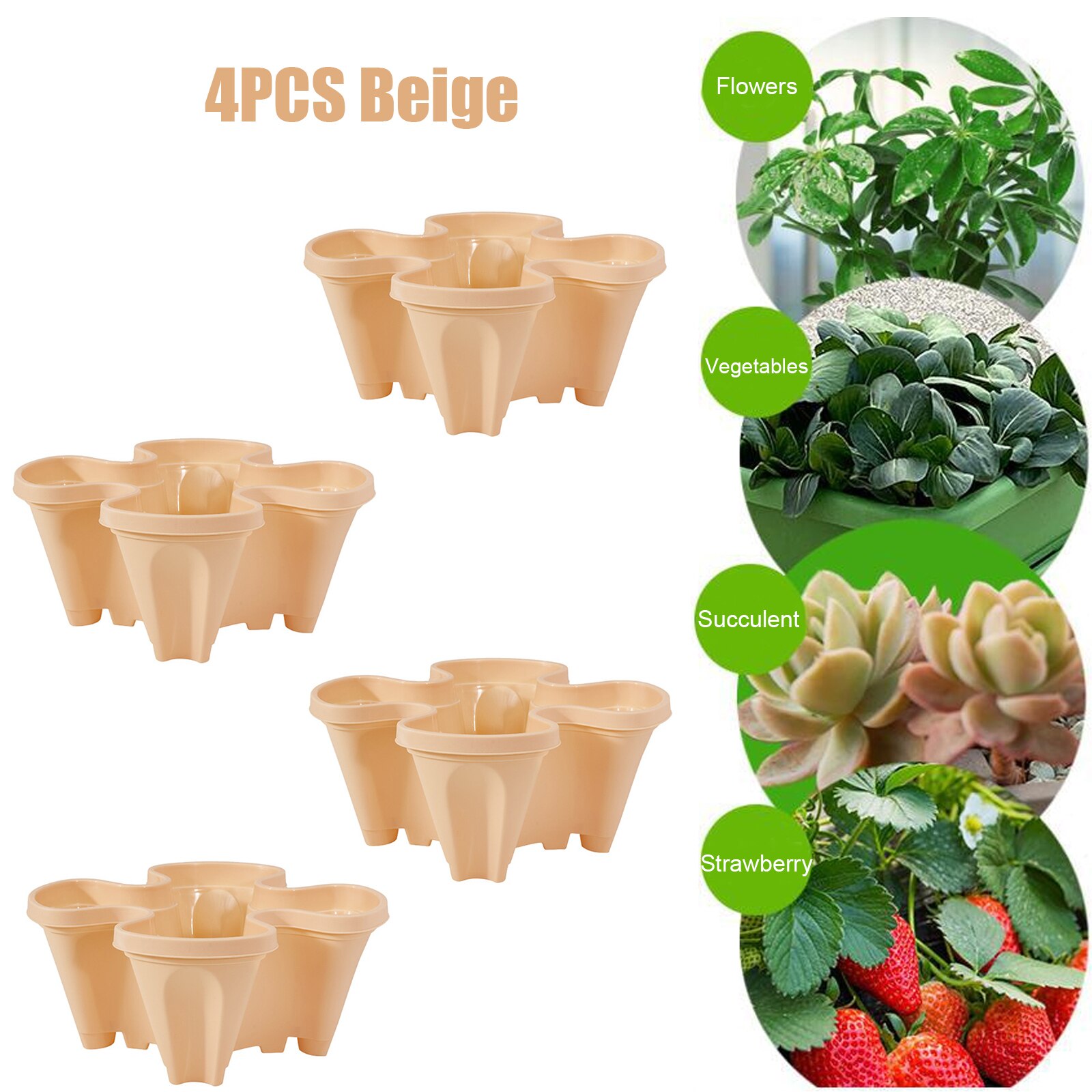 1/2/3/4/5pcs Plastic Stackable Vertical Flower Plant Pot Seedling Holder Garden Planter Decor Planting Pots Can Be Stacked Pots: 4pcs Beige Pots
