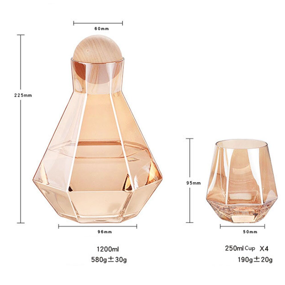 5 Stks/set Kleurrijke Water Potten Glazen Karaf Set Houten Deksel Karaf Pitcher Wijn Whisky Bier Sap Set Drinkwater Waterkokers
