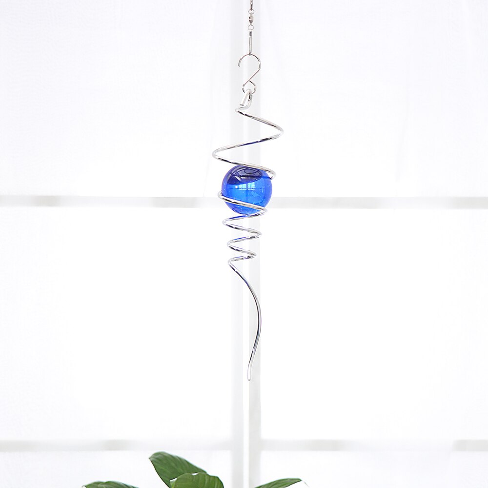 1PC Gazing Ball Spiral Tail Wind Spinner Stabilizer With Hanging Swivel Hook Stainless Steel Glass Ball Indoor Garden Decor