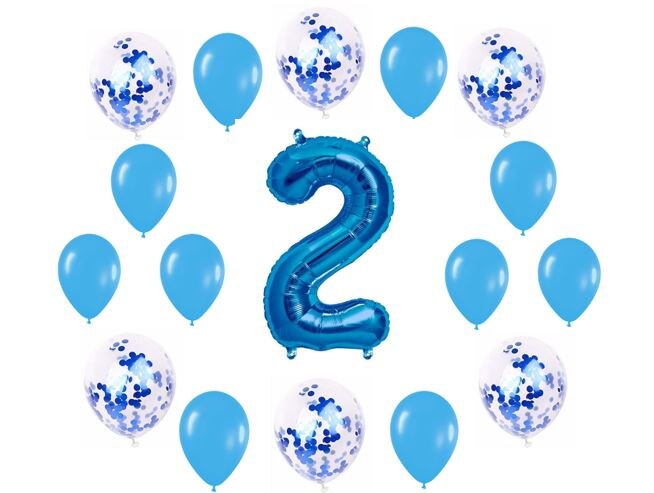 Ballonnen 2 Verjaardag Blauw 17 Folie Nummer 2 Ballonnen 100 Cm 6 Ballonnen Confetti 35 Cm En 10 Latex Ballonnen blauw 25 Cm