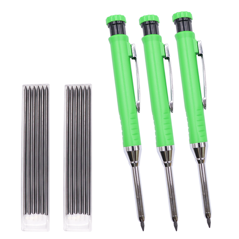 Lápiz de carpintero sólido para carpintería, mecánico, 3 colores, recarga de marcado de construcción, sacapuntas incorporado de plomo