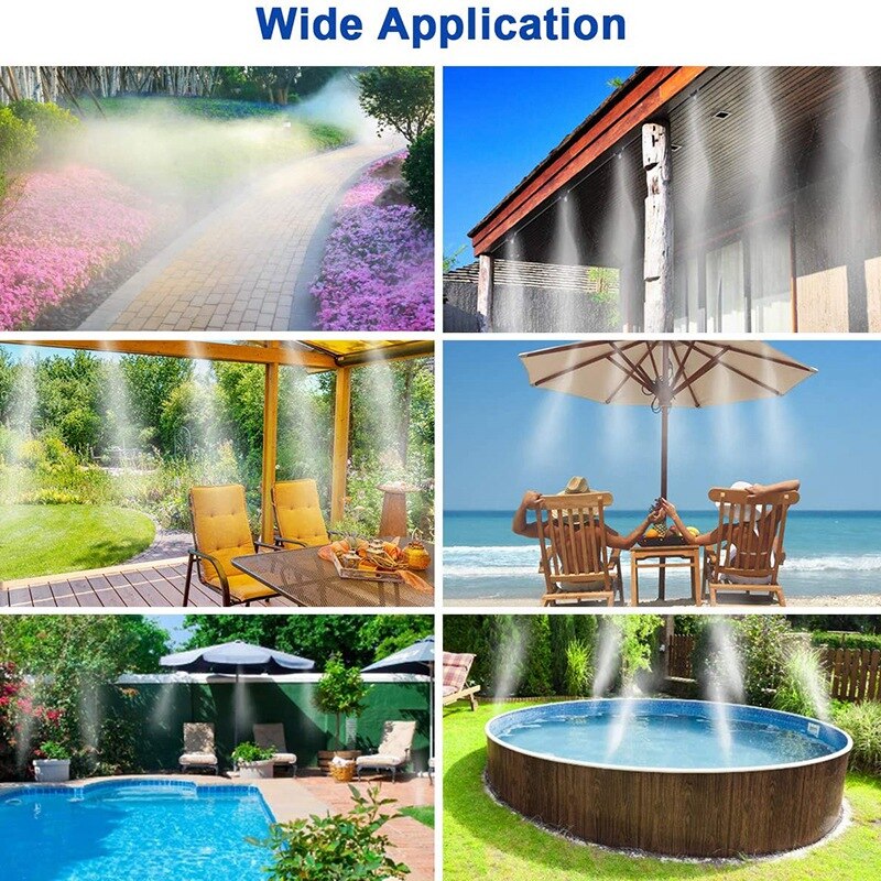 Misters For Outside Patio, LOHASV9 Misting Cooling System Pre Assembled 30FT Misting Line + 9 Brass Mist Nozzles + Brass Adapter(3/4") Outdoor Mister For Patio Garden Greenhouse Backyard