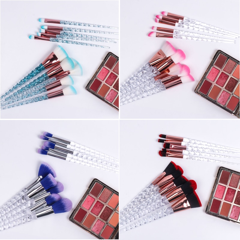 Dighealth – ensemble de pinceaux de maquillage licorne, lot de 10 pièces, professionnels, poignée en spirale, cristal, poudre de fond de teint, outils cosmétiques