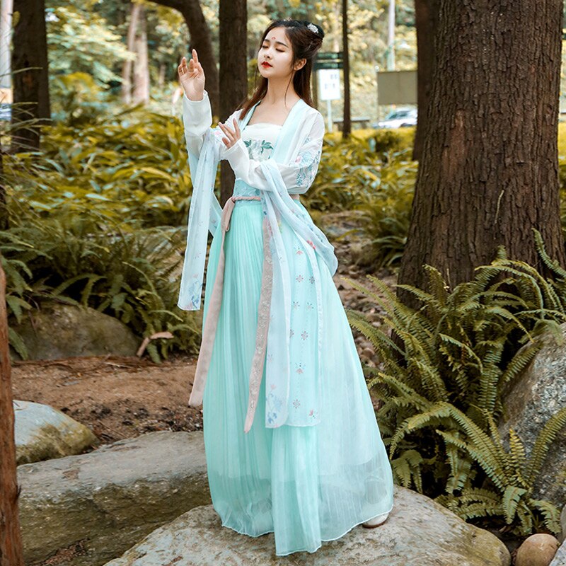 Hanfu Vrouwen Traditionele Dans Kostuum Folk Festival Outfit Fairy Jurk Oosterse Nationale Prestaties Kleding Stadium Pak DF1011