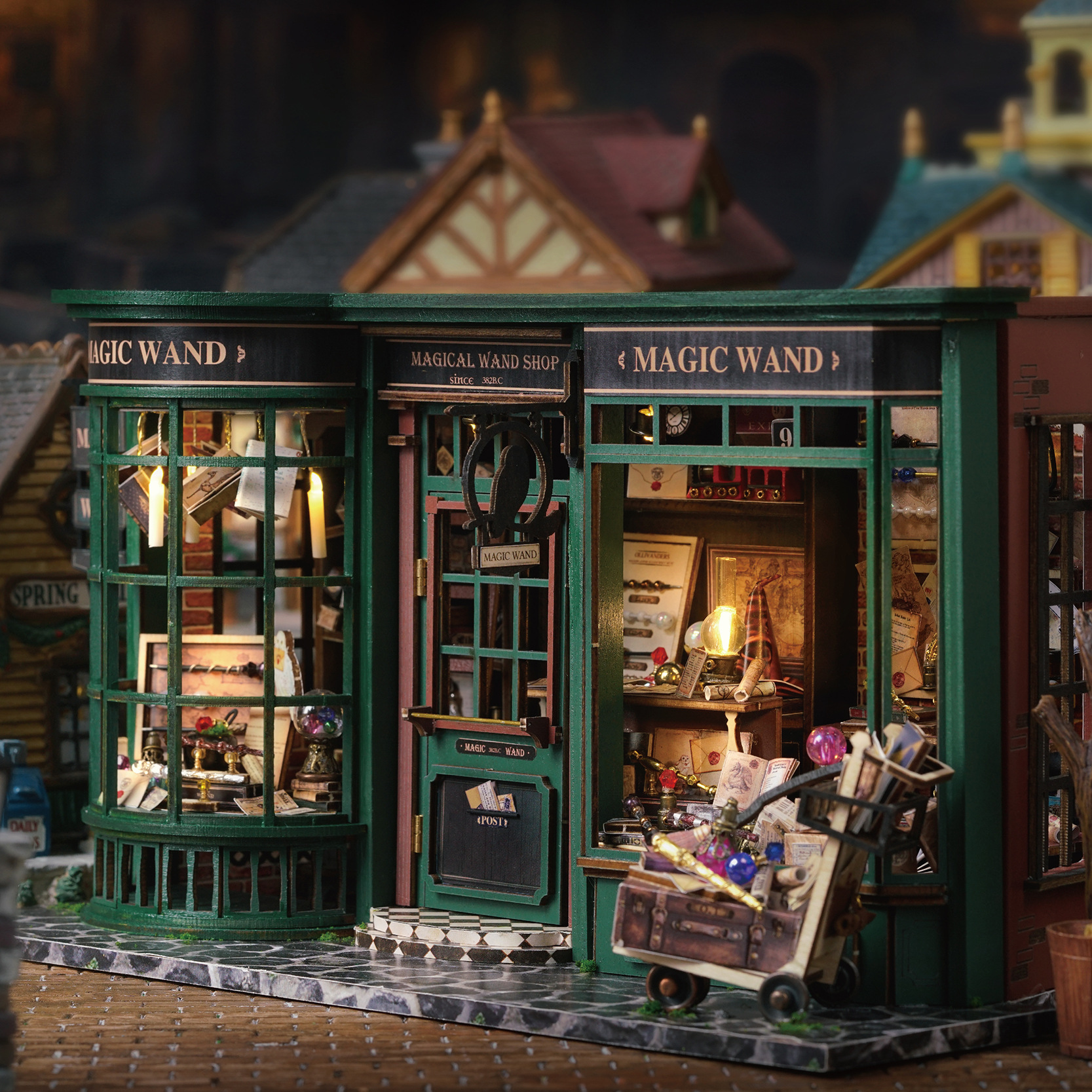 Magic Shop DIY Wooden Dollhouse Miniature Doll House Kit with Furniture Roombox Retro Home Model Toy for Children