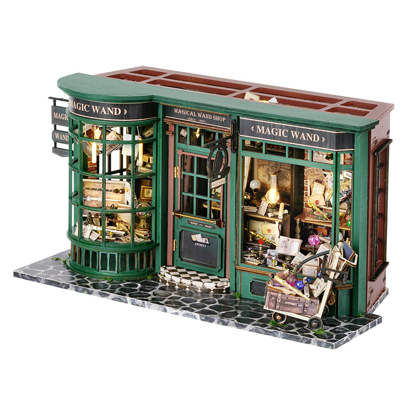 Magic Shop DIY Wooden Dollhouse Miniature Doll House Kit with Furniture Roombox Retro Home Model Toy for Children