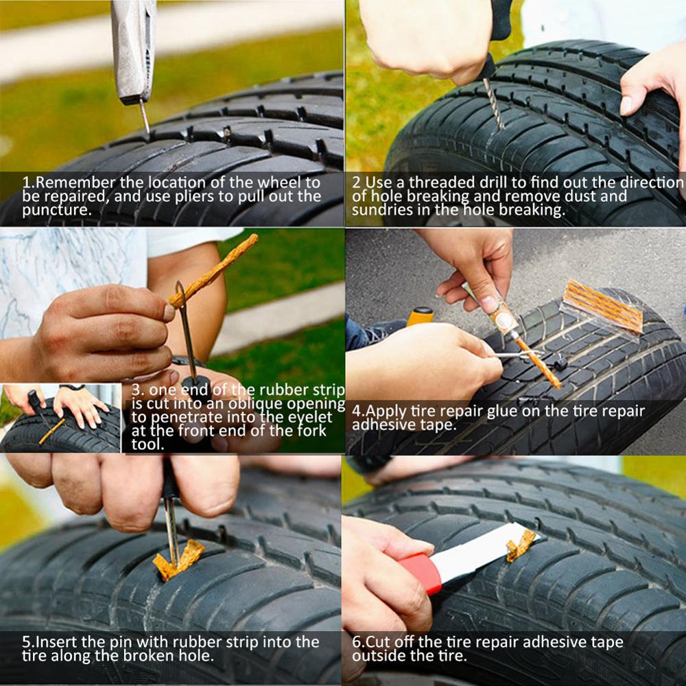 Car Tubeless Tyre Tire Repair Tool Puncture Repair Plug Repairing Kit Needle Patch Fix Tools Quick CSV