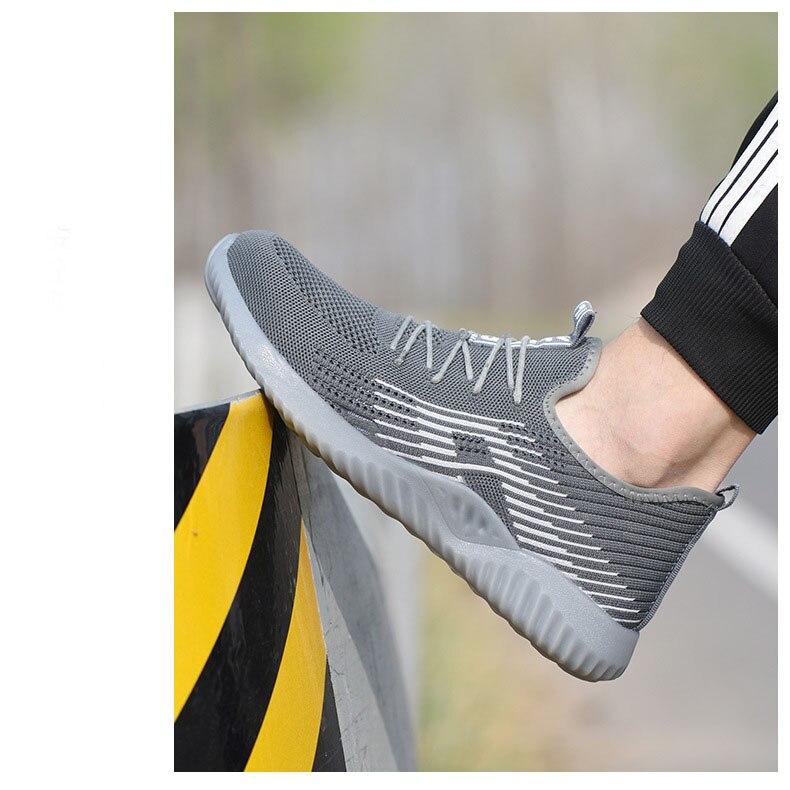 Breathable Safety Work Shoes For Men Male Steel Toe Cap Boots Construction Shoes Safety Boots Work Anti-Smashing: Gray / 42