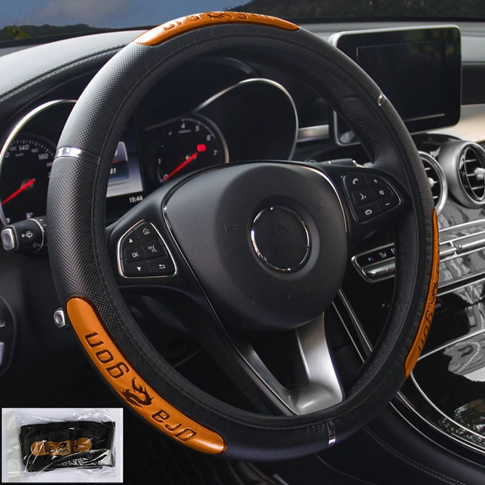 PU Leather Elastic Car Steering Wheel Cover Anti Slip Breathable Steering Wheel Protector Auto Interior Accessories: Dark Grey