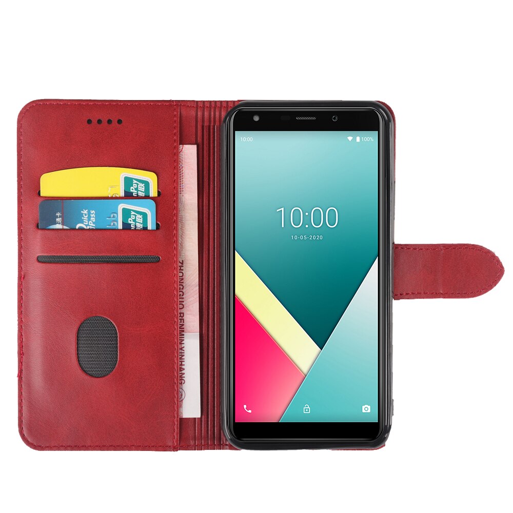 Para wiko y61 leve e à prova de choque capa protetora caso da aleta do telefone com id slot para cartão premium couro do plutônio resistente a riscos: Red
