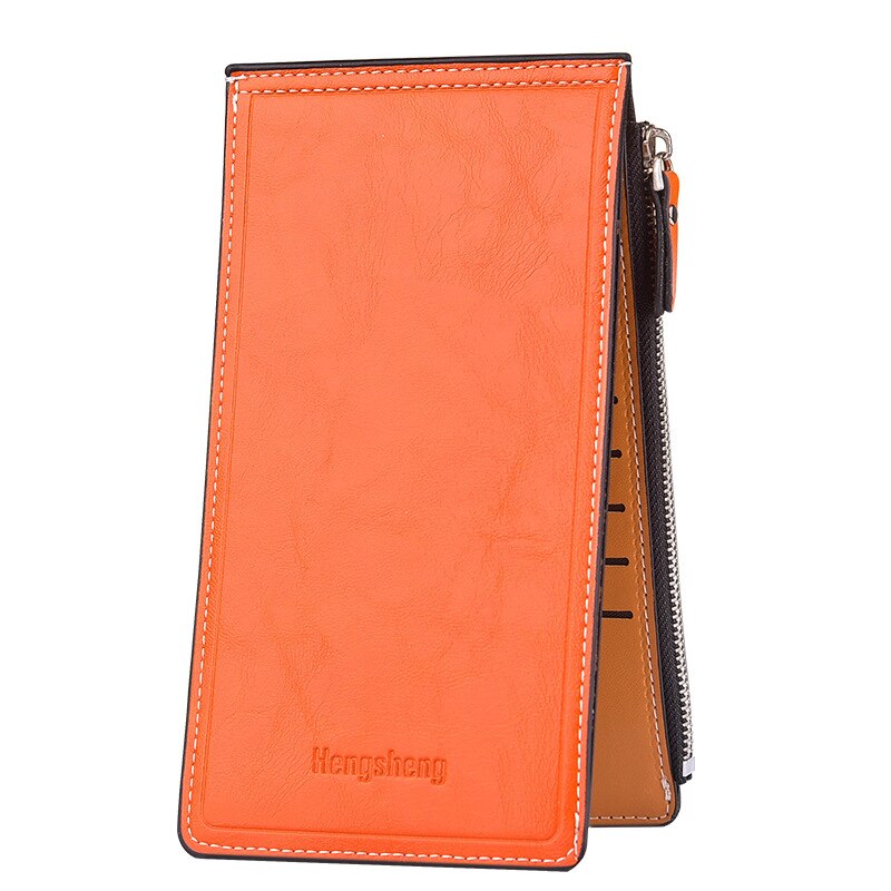 Hengsheng, tarjetero de piel encerada para mujer, tarjetero, tarjetero fino para mujer: Single Zipper Bright Orange