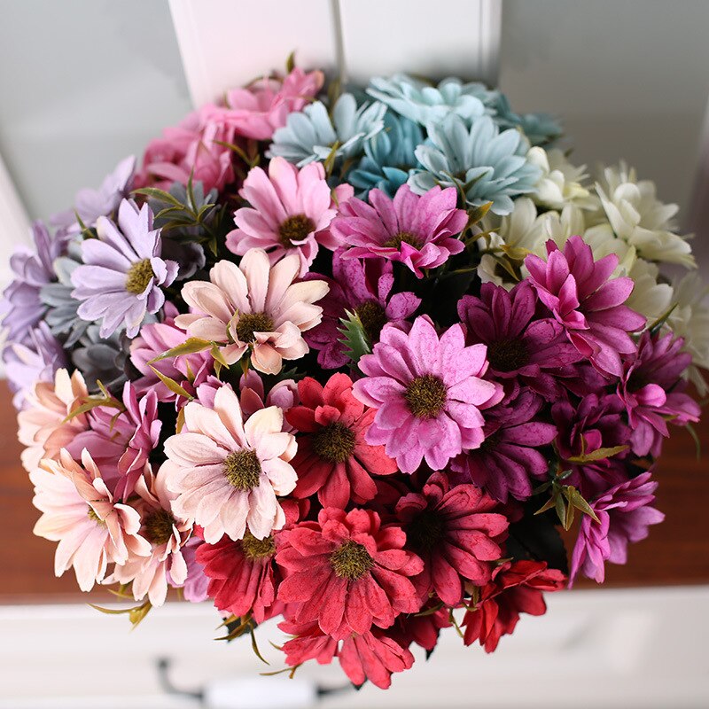 10 Hoofd Kunstbloemen Gerbera Tak Handgemaakte Diy Bloem Muur Boeket Nep Bloem Home Banket Bruiloft Kerst Decoratie