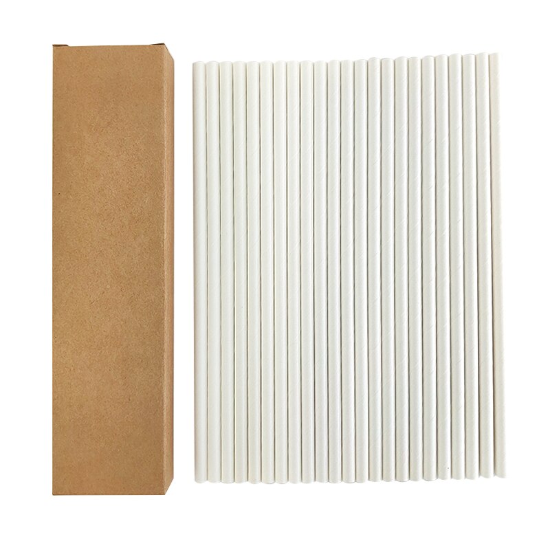 Eco-friendly Paper Drinking Straws Disposable Drinking Straws Single Use Cocktail Foil Stripe Biodegradable Paper Drinking Straw: 24pcs in White