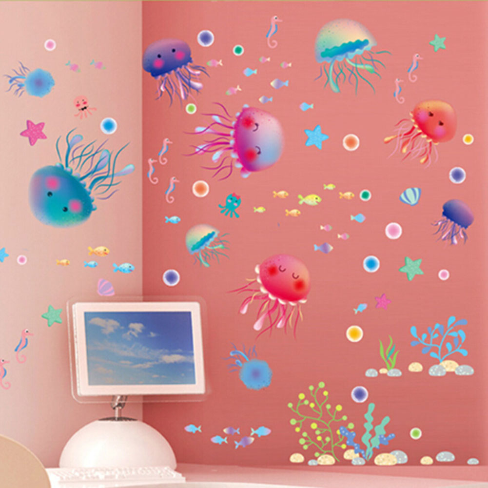 Autocollants muraux 3D de mer Jellyfish | , sur le mur, pour enfants, chambres, salle de bain, décoration en vinyle, bricolage, Stickers de décoration
