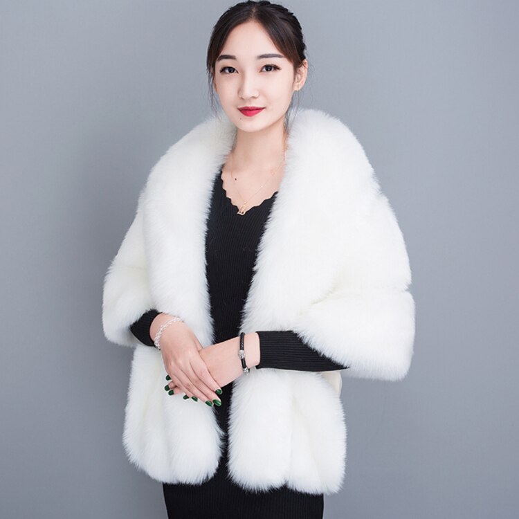 JaneVini Weiß Winter Braut Pelz Faux wickelt Frauen Warme Tücher Mäntel Hochzeit Mantel Jacken für Abend Party Etole Mariage