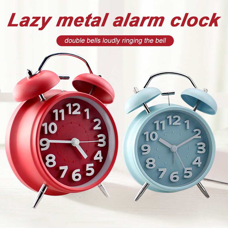 Metal Alarm Clock Double Bell Desktop Timer Livingroom Silent Alarm Clock Portable Lazy Person Quartz Movement Alarm Clock