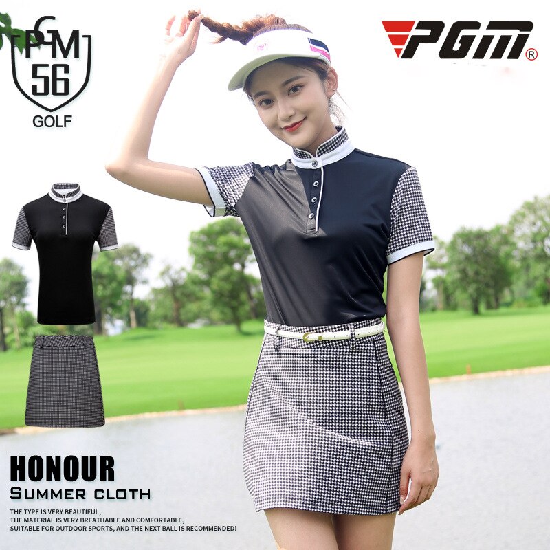 Women Golf Short Sleeve Shirts Plaid Skirts Set Ladies Soft Slim Breathable Slimming Sport Suit Golf Apparel AA60486