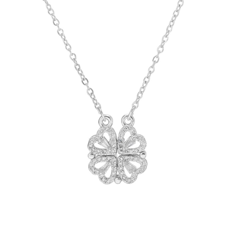 Four Leaf Clover Necklace Heart-shaped Clavicle Chain Openable Choker Jewellery
