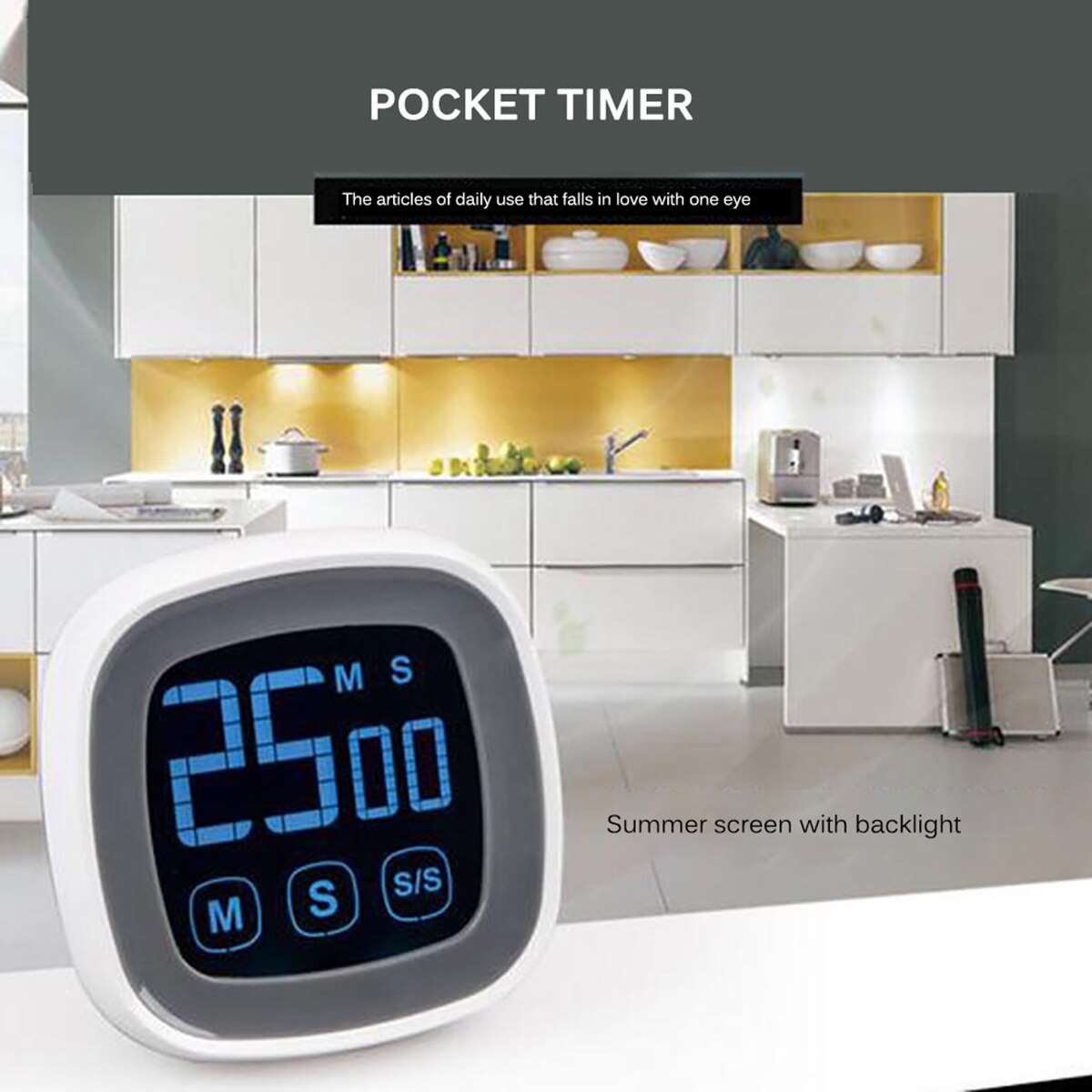 AA Digital Kitchen Timer Touch Screen LED Display Electronic Timer Alarm Clock for Cooking Baking Sports Games Office