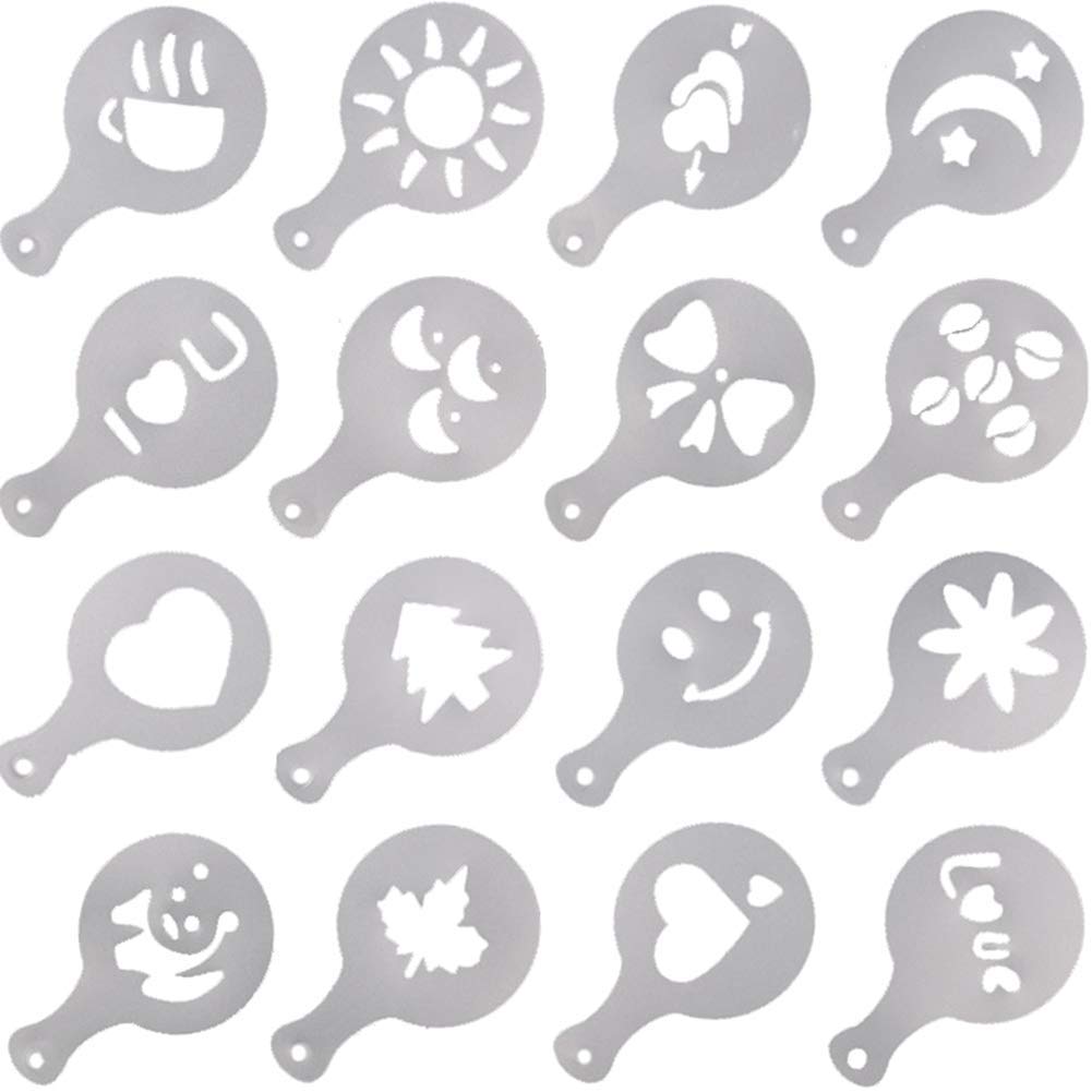 Various Themes 16pcs Coffee Stencils, Frosted Transparent Coffee Decorating Template Art Stencils For Latte Cappuccino Coffee