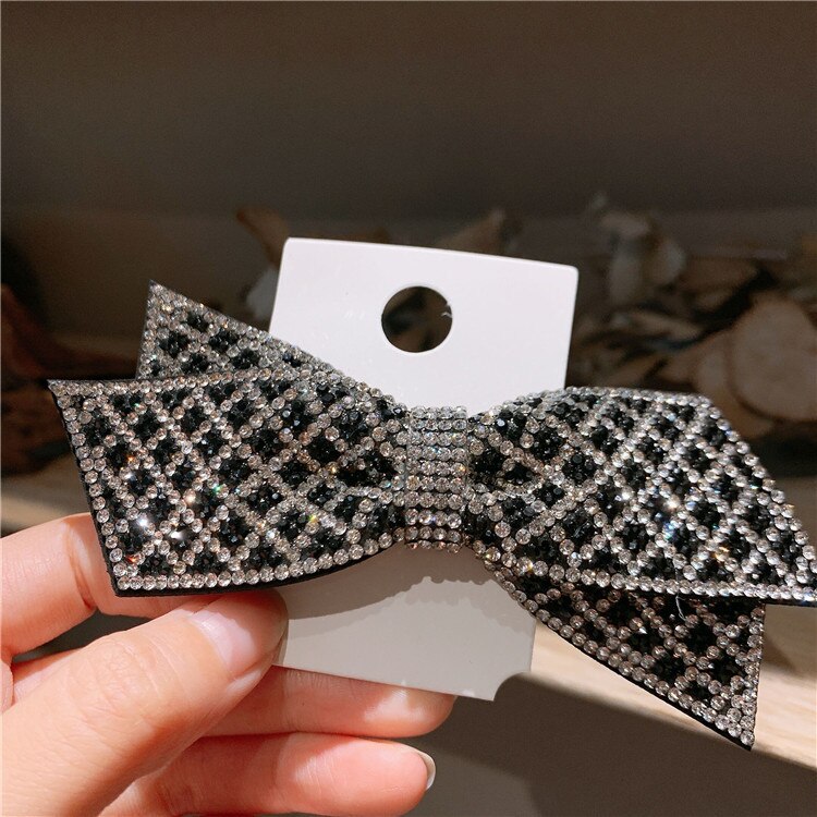 Korean Hair Accessories Black Shinning Rhinestone Paved Big Bowknot Hair Jewelry Hairclip