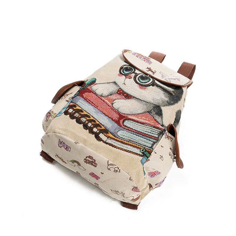 Canvas schooltassen met cartoon kattenprint, kinderrugzak, zachte achterkant met gesp, schooltassen voor tienermeisjes, rugzak voor kinderen