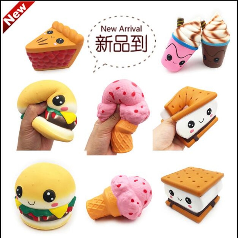 Kawaii Hamburger Bun Cake Ice Cream Scoop Popcorn Pizza Cookies Squishy Slow Rising Toys Jumbo Squishies Christmas Toy