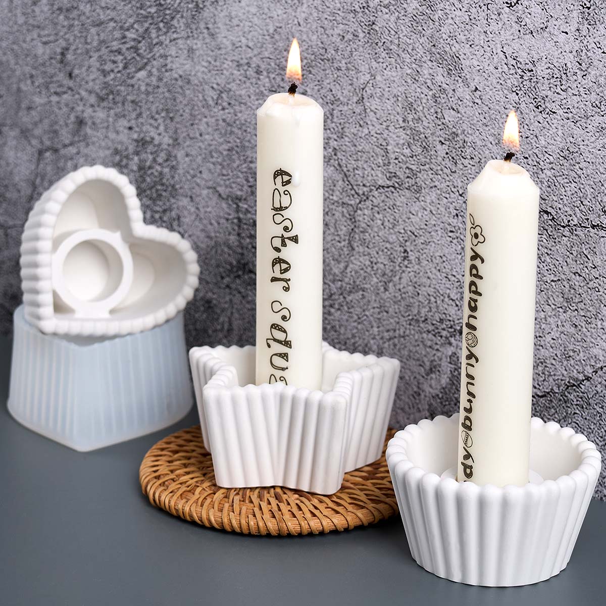 Portavelas con forma de estrella, molde de silicona para manualidades, candelabro redondo con forma de corazón, moldes de fundición de resina de yeso, decoración del hogar, artísticos