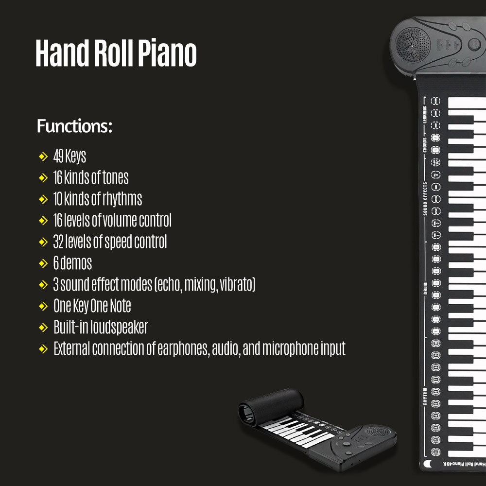 49 kosketinta, rullattava piano, kokoontaitettava kannettava käsin rullattava piano, jossa sisäänrakennettu kaiutin lapsille/aikuisille/aloittelijoille