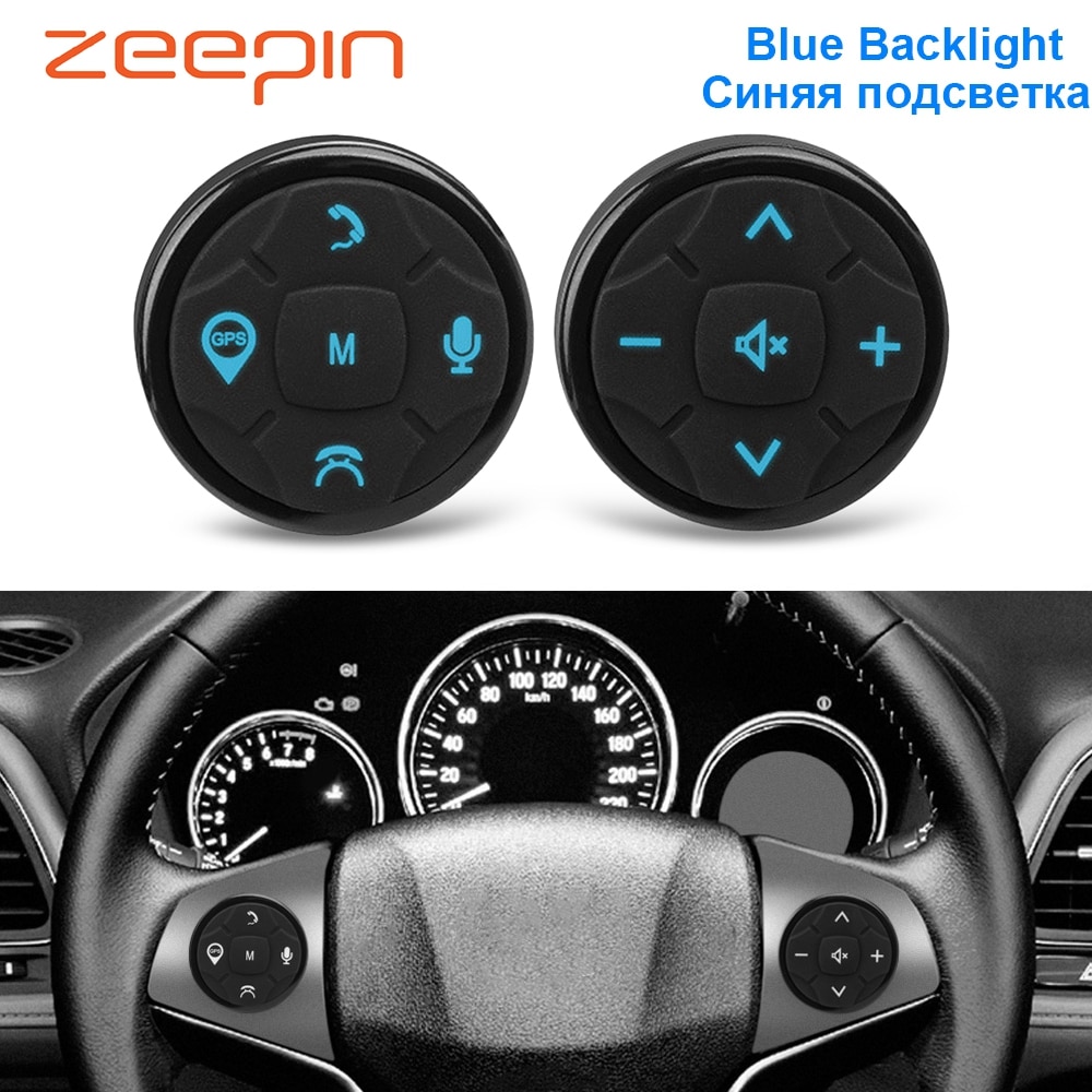 2PCS Wireless Car Steering Wheel Control 10 keys with Blue Backlight GPS Navigation Music Remote Control Buttons for DVD Player
