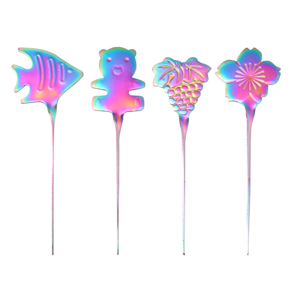 4 Pcs Rvs Cocktail Picks Roestvrij Diverse Vormige Fruit Steken Pole Dessert Toppers Voor Etentje Banket-Ch: Default Title